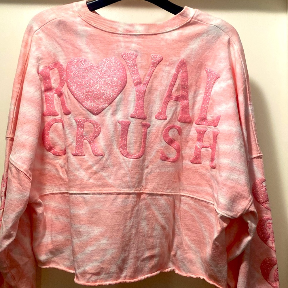 Disney Used Women Pink/Peach Tie-Dye Crop Spirit Jersey